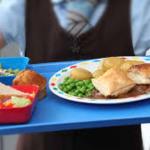 School child with meal tray